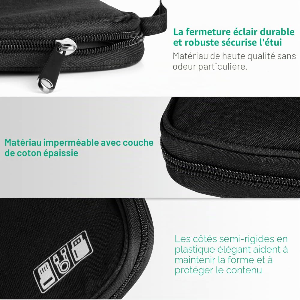 Sac Électronique Antichoc Anti Humide pour Câbles, Chargeur, Disques Durs, USB - Noir