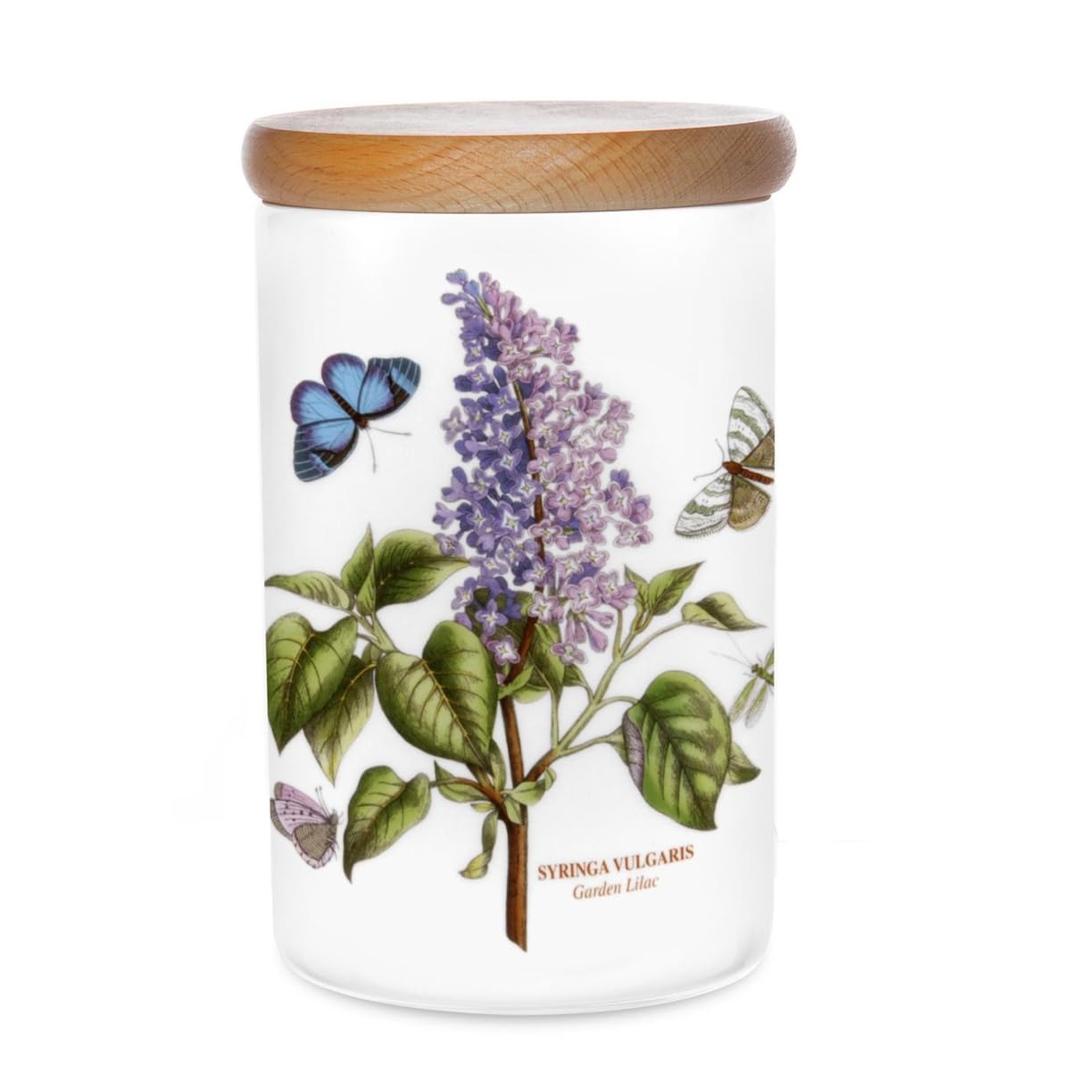 Portmeirion Botanic Garden 7" Airtight Canister - Earthenware Storage Container with Wooden Cover, Lilac Motif, Dishwasher Safe, Ideal for Kitchen Storage Solutions & Coffee Station