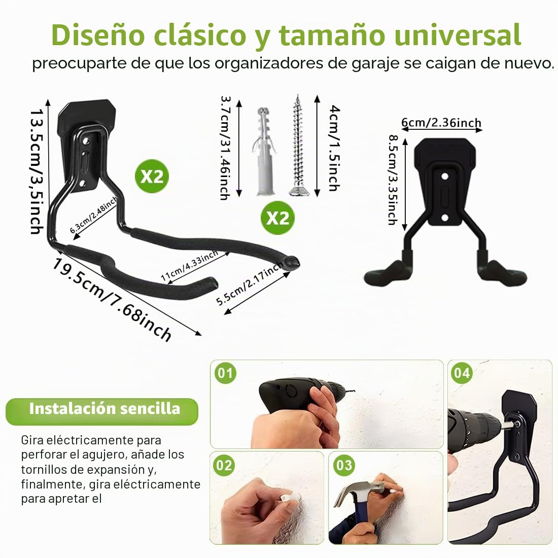 HiNADA Gancho Garaje, Gancho Herramientas Jardin, Ganchos Herramientasared para la Organización y Almacenamiento de Herramientas de Garaje.