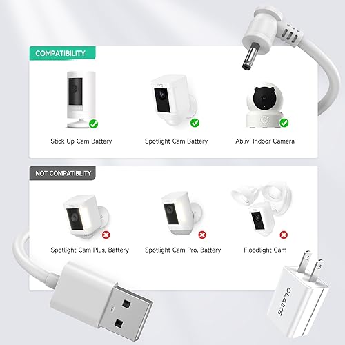 Miniatura 3 de OLAIKE Adaptador de corriente para interiores y exteriores para batería Ring Stick Up Camenchufe, batería de cámara de foco de anillo, cable