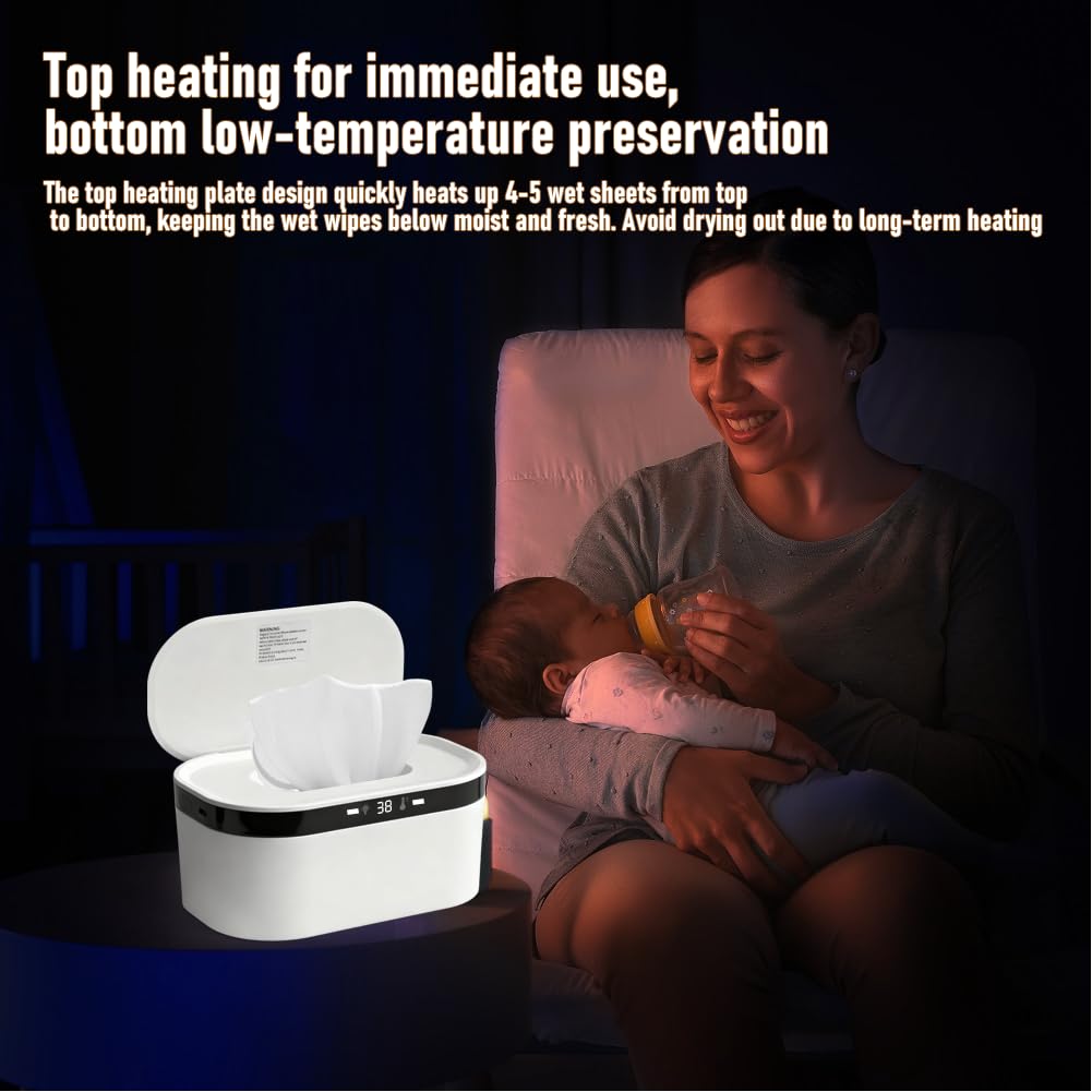 Chauffe-lingettes LOMUG, 3 niveaux de température, chauffe-lingettes rapide, chauffe-lingettes USB, dispositif chauffant LED pour lingettes humides, boîte chauffante avec veilleuse intégrée