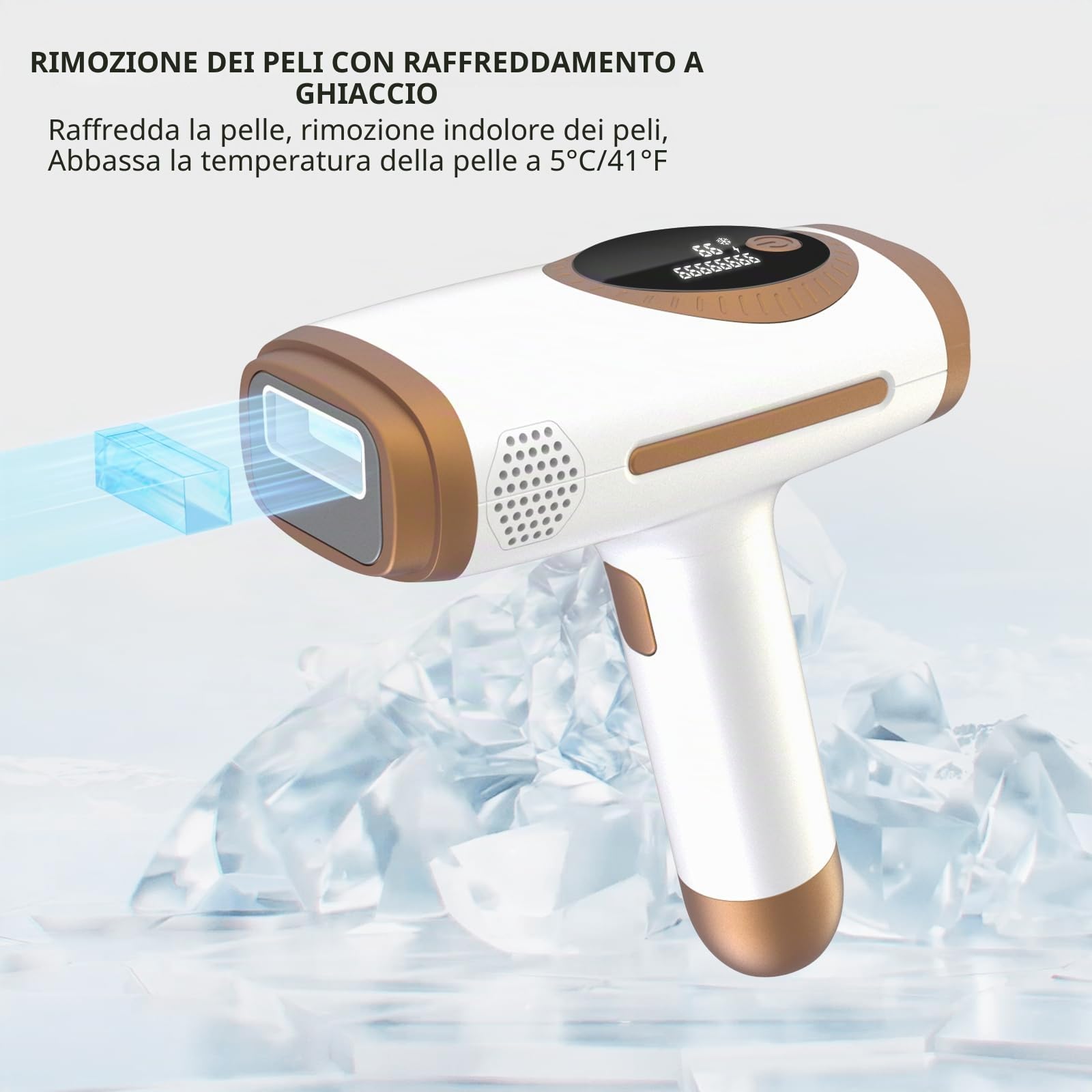 Dispositivo di depilazione IPL con tecnologia di raffreddamento del ghiaccio, dispositivo di depilazione laser aggiornamento 2026 con HR/SC/RA/BT, 10 livelli di energia, 999.999 flash per donne/uomini