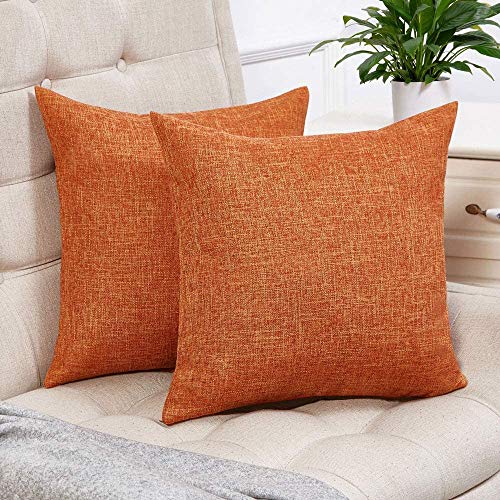 Anickal Set of 2 Orange Pillow Covers Cotton Linen Decorative Square Throw Pillow Covers 24x24 Inch for Sofa Couch Home Farmhouse Decoration
