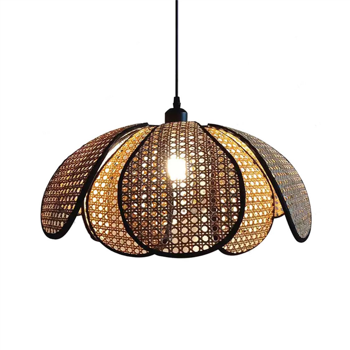 CSSYKV 23.6" Boho Rattan Basket Chandelier Vintage Wicker Farmhouse Light Fixture Hand-Woven Bamboo Wicker Lantern Primitive Lighting Fitting Fixtures for Living Dining Kitchen Bedroom Entryway
