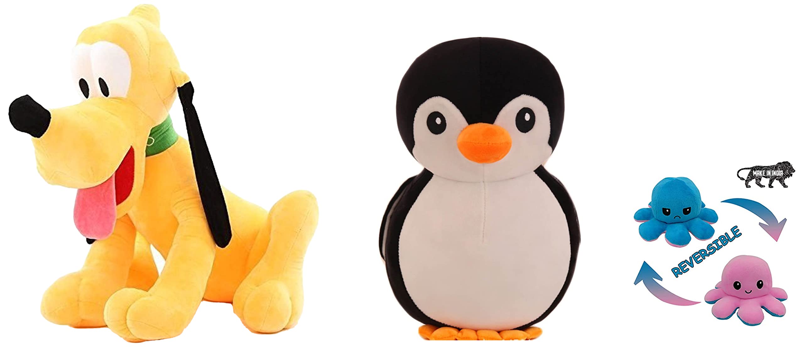 Babique Pluto Dog Stuffed Plush Soft Toy, 31 cm (Yellow) & Octopus Sitting Plush Soft Toy Cute Kids Animal Home Decor Boys/Girls & Penguin Stuffed Soft Toy Plush for Kids Baby Boy Girl Birthday