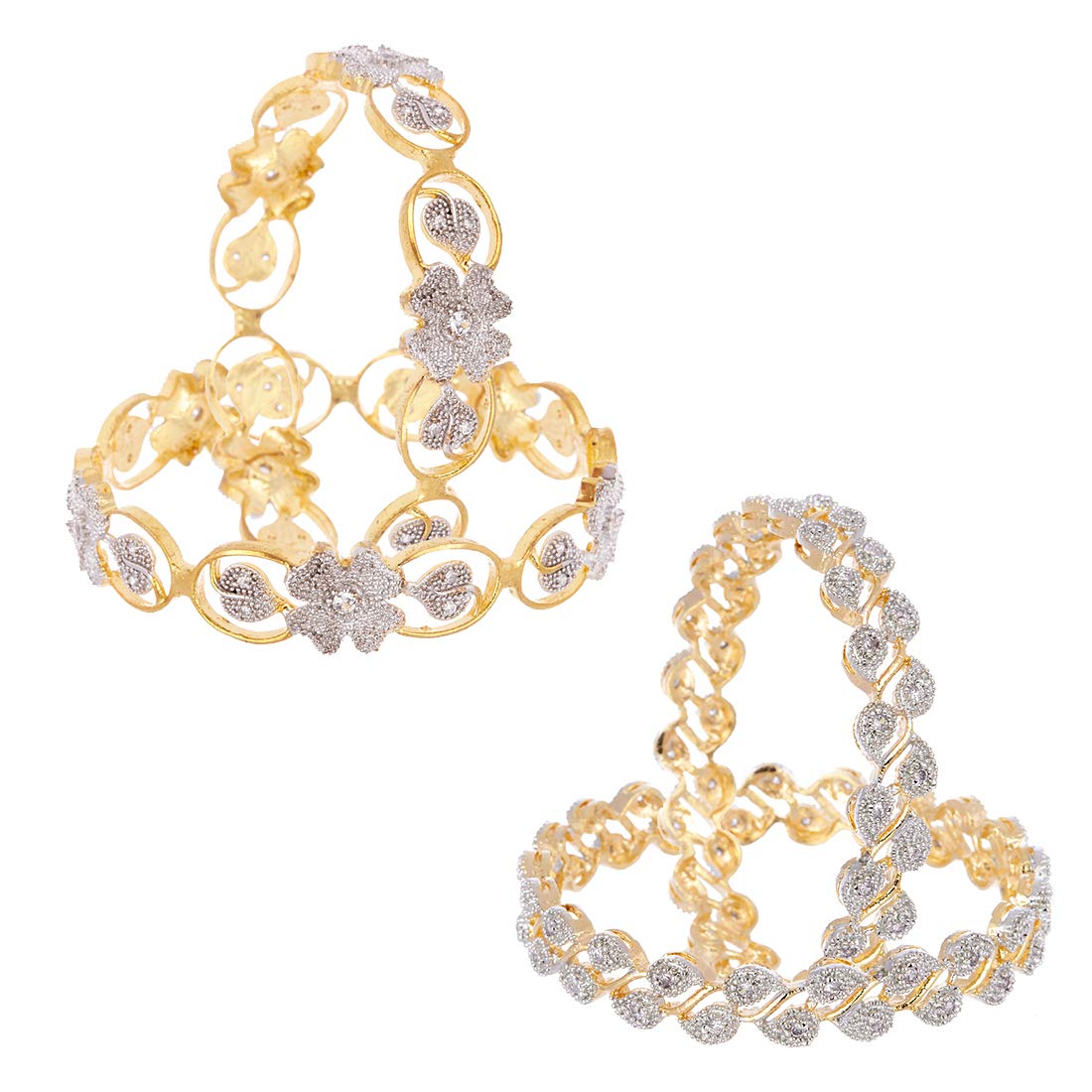KENNICE Combo Of 2 Pairs Of Gold-Plated American Diamond Studded Floral & Leaf Design Bangles Set Jewellery For Women & Girls (B09NTGVDKY) Amazon Price History, Amazon Price Tracker