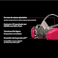 Vista 3 de 3M P100/OV Odor/Particulate Multi-Purpose Reusable Respirator 65021, NIOSH-APPROVED Organic Vapor Cartridge, Medium
