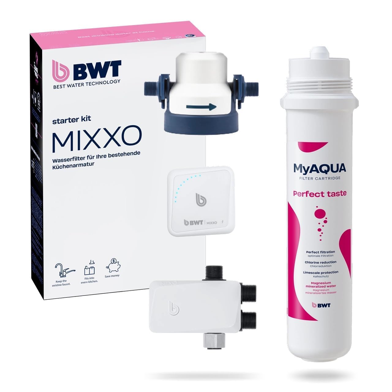 BWT MIXXO Starter Kit - Mineralizer, Filtro de agua bajo encimera para grifos de cocina existentes, Cartucho filtrante Mineralizer para el óptimo agua