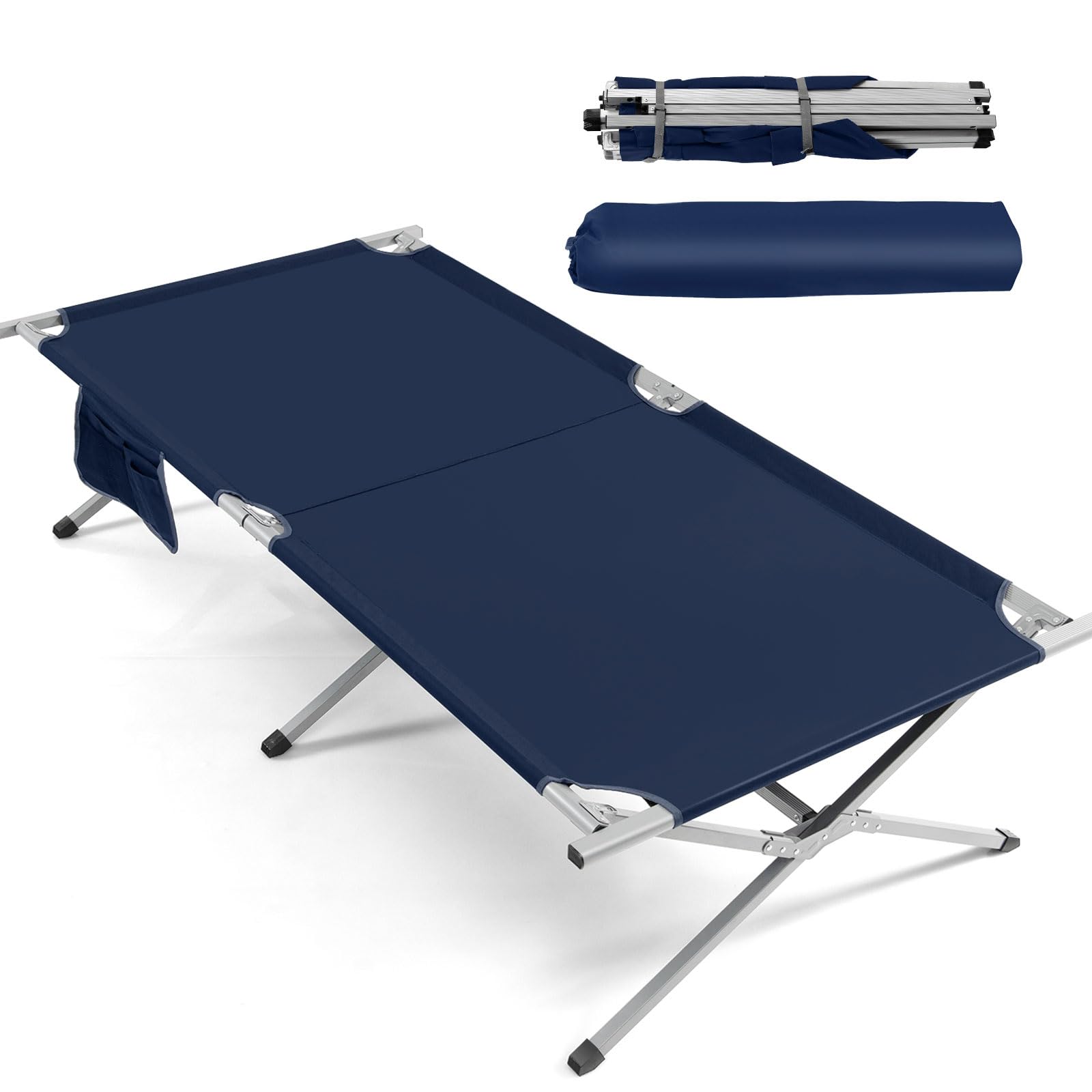 GOPLUS Lit de Camping Pliant, Lit de Camp 1Personne Extra Large avec Poche de Rangement et Sac de Transport, 106x215x49CM, Charge 150KG (Fer)