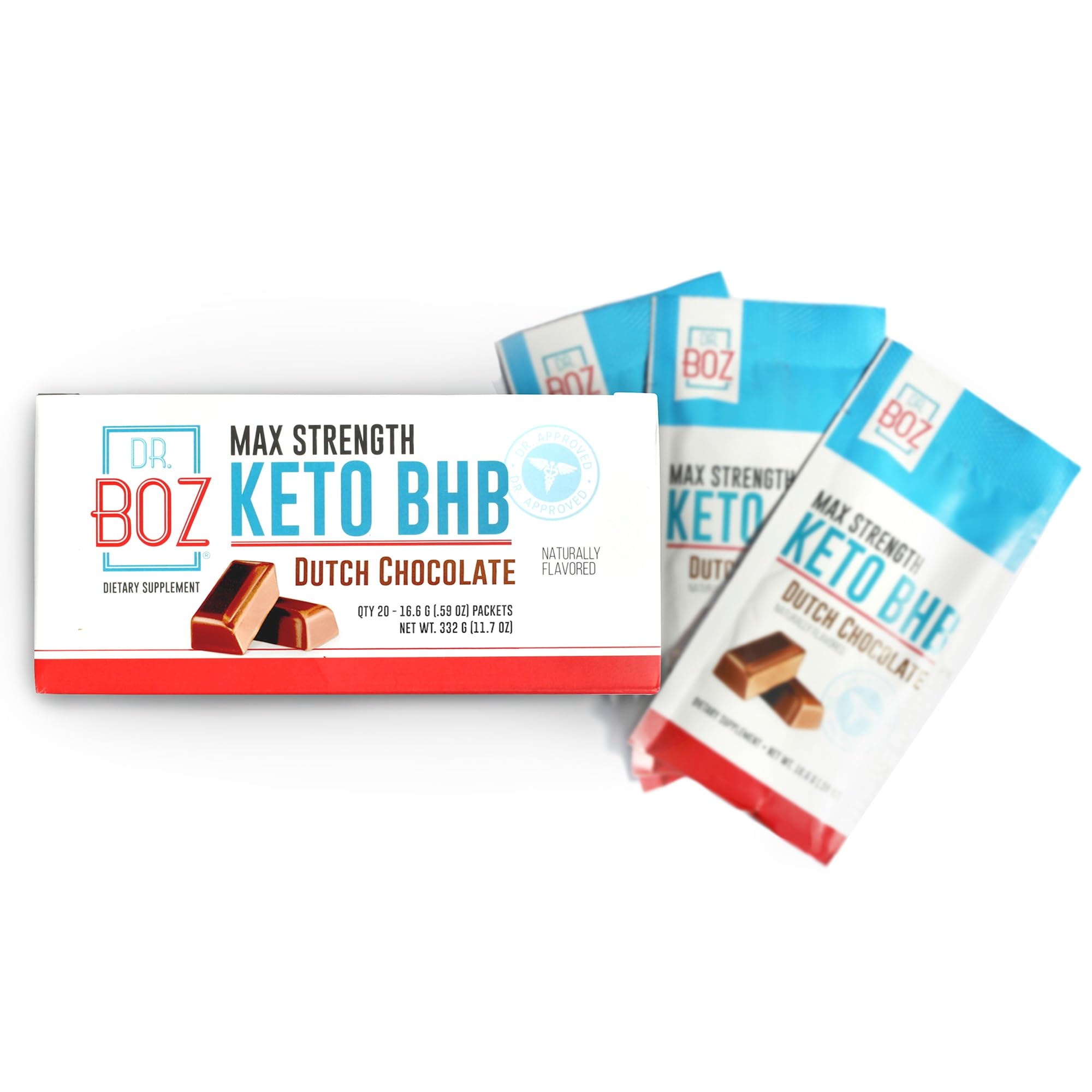 Dr. Boz Keto BHB Powder - Dutch Chocolate, 20 Sachets - Boost Energy & Reduce Cravings - Maximum Potency Dietary Supplement - Made in USA - 11.7 oz (332 g)