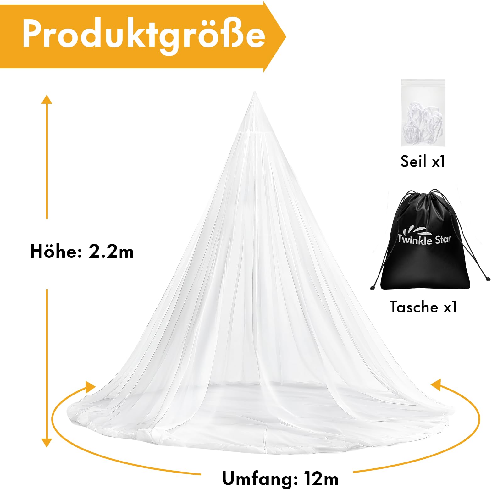 Twinkle Star Moskitonetz Reise mit Reisetasche und Aufhänge-Seil, Öffnungsdesign Mückennetz, 2,2m hoch, 12m Umfang, Doppelbett Einzelbett Outdoor Moskitonetz für Reisen, Camping, Picknicks