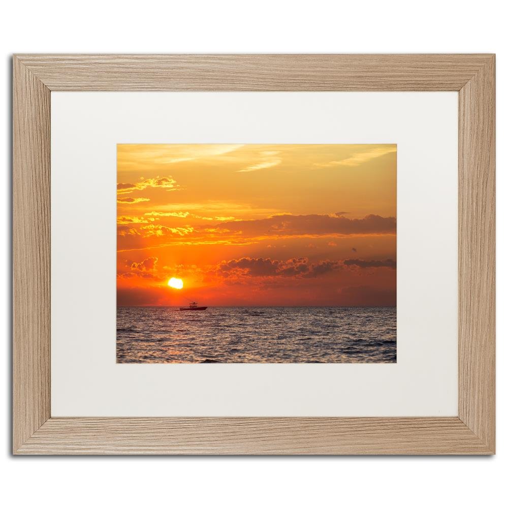 Fishing Boat Sunset by Jason Shaffer, White Matte, Birch Frame 16x20-Inch