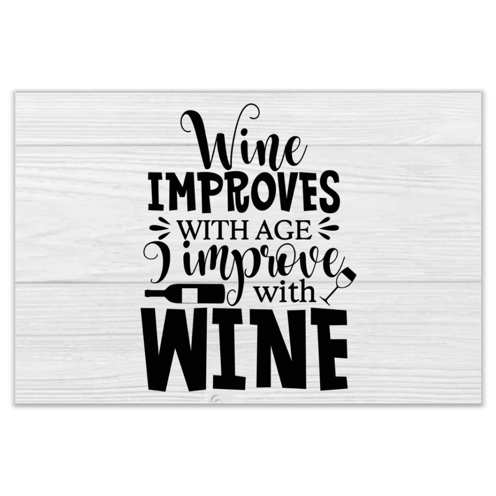 Panneau en bois antique Wine Improves with Age 45x30 cm pour déco de porche chaleureuse