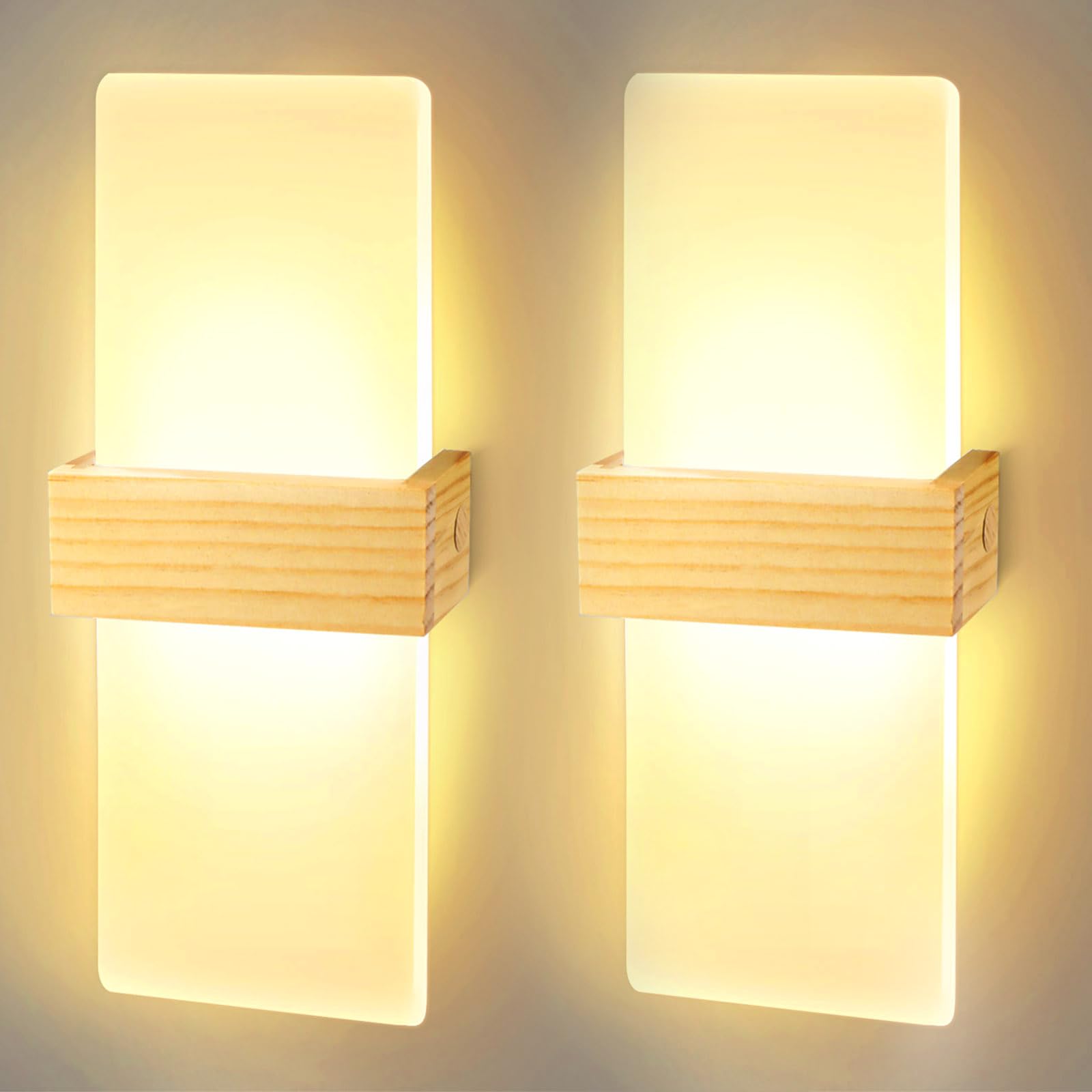 2 Pezzi 12W LED Lampada da Parete Interno 3000K Bianco Caldo 28cm | Acryl Lampada da Parete Lampada da Parete per Corridoio Su e Giù Illuminazione per Camera da Letto Corridoio Soggiorno Scale