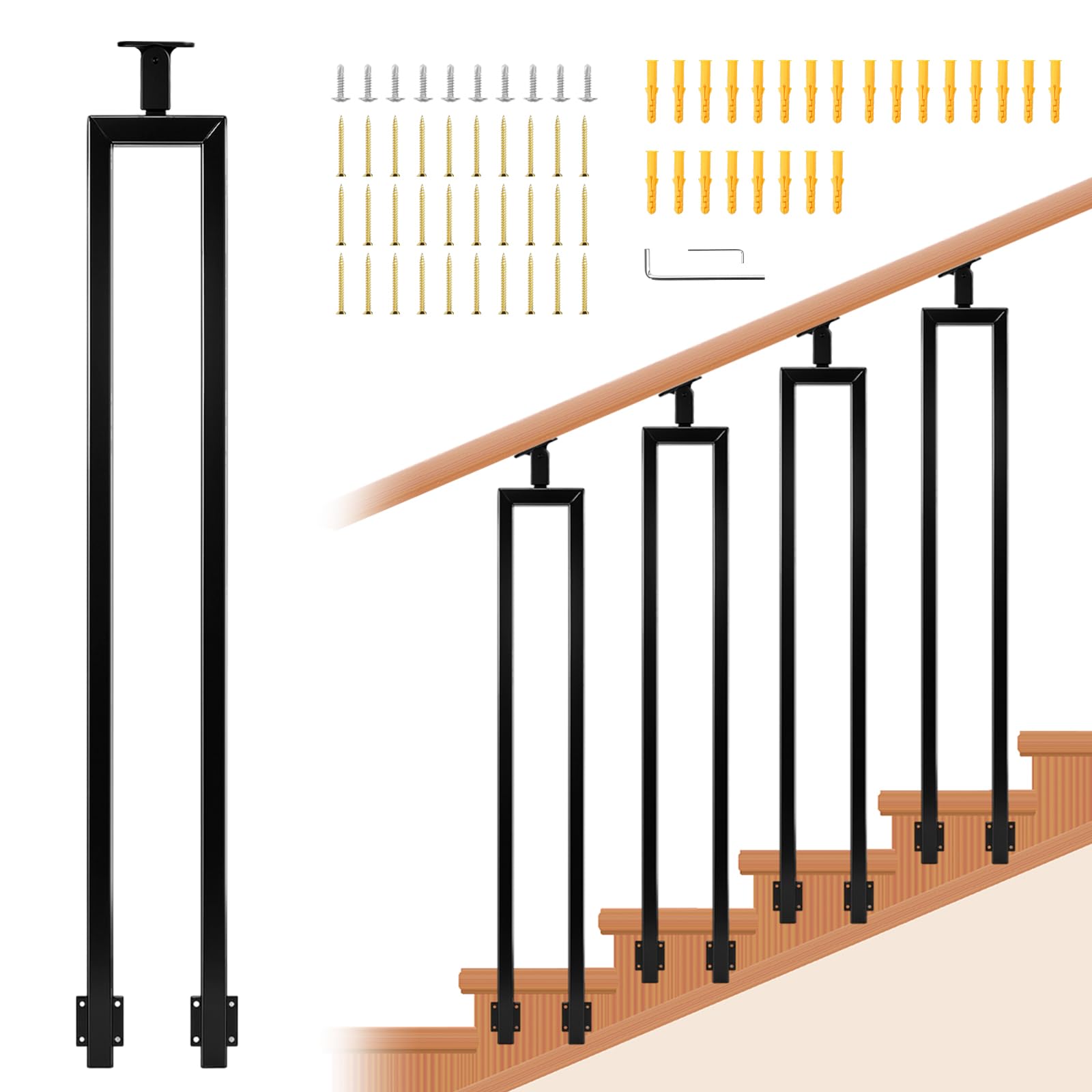 Photo 1 of **MISSING PARTS**
4 Pack U Shape 38.6" Stair Balusters, Modern Interior Baluster with Adjustable Top Bracket, Side Mount Industrial Iron Balusters for Stair Handrail, Porch, Deck Railing, Outdoor Steps