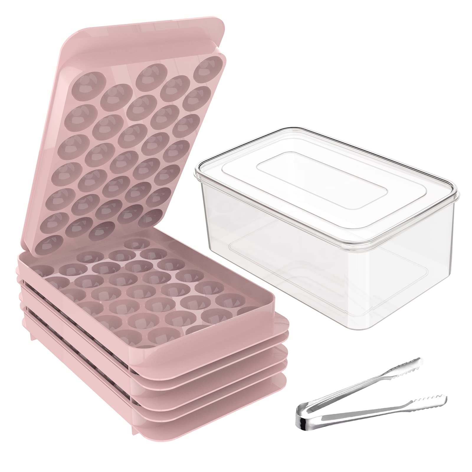 Round Ice Cube Mold with Lid & Bin, 3Pack Ice Ball Maker Mold Easy Release,1.2In X 99 PCS Circle Ice Cube Trays for Freezer Making Sphere Ice Chilling Cocktail Whiskey Tea Coffee -Pink