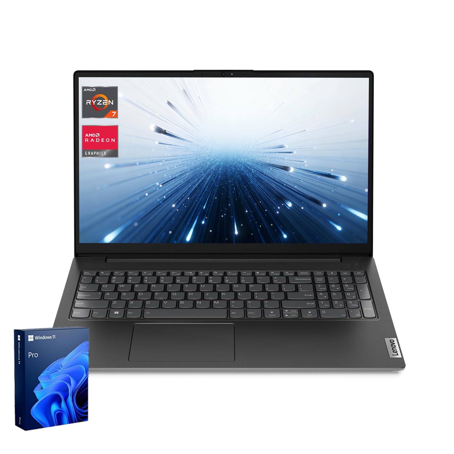 Lenovo Laptop V15 for Business, Home, Student, 15.6" FHD Anti-Glare, AMD Ryzen 7 7730U, 16GB RAM, 512GB SSD, HDMI, Type-C, Numeric Keypad, Webcam w/ Shutter, Wi-Fi 6, Win 11 Pro w/ AI Copilot, Black