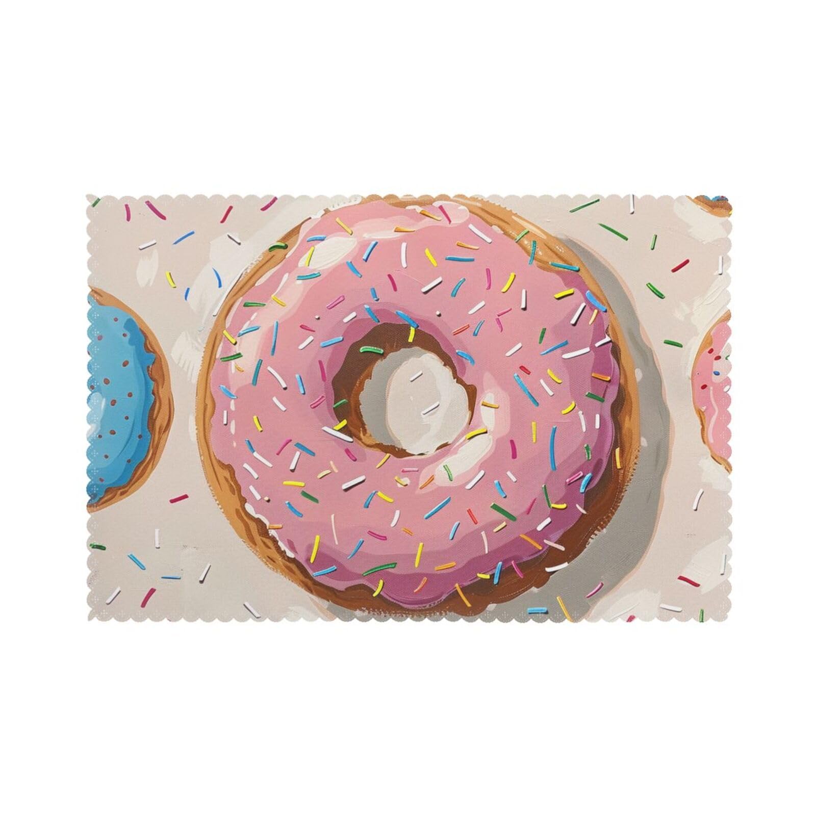 Donuts Printed Placemat Heat Resistant Place Mats Set of 6 PCS Washable Kitchen Table Mats, 12x18 Inch