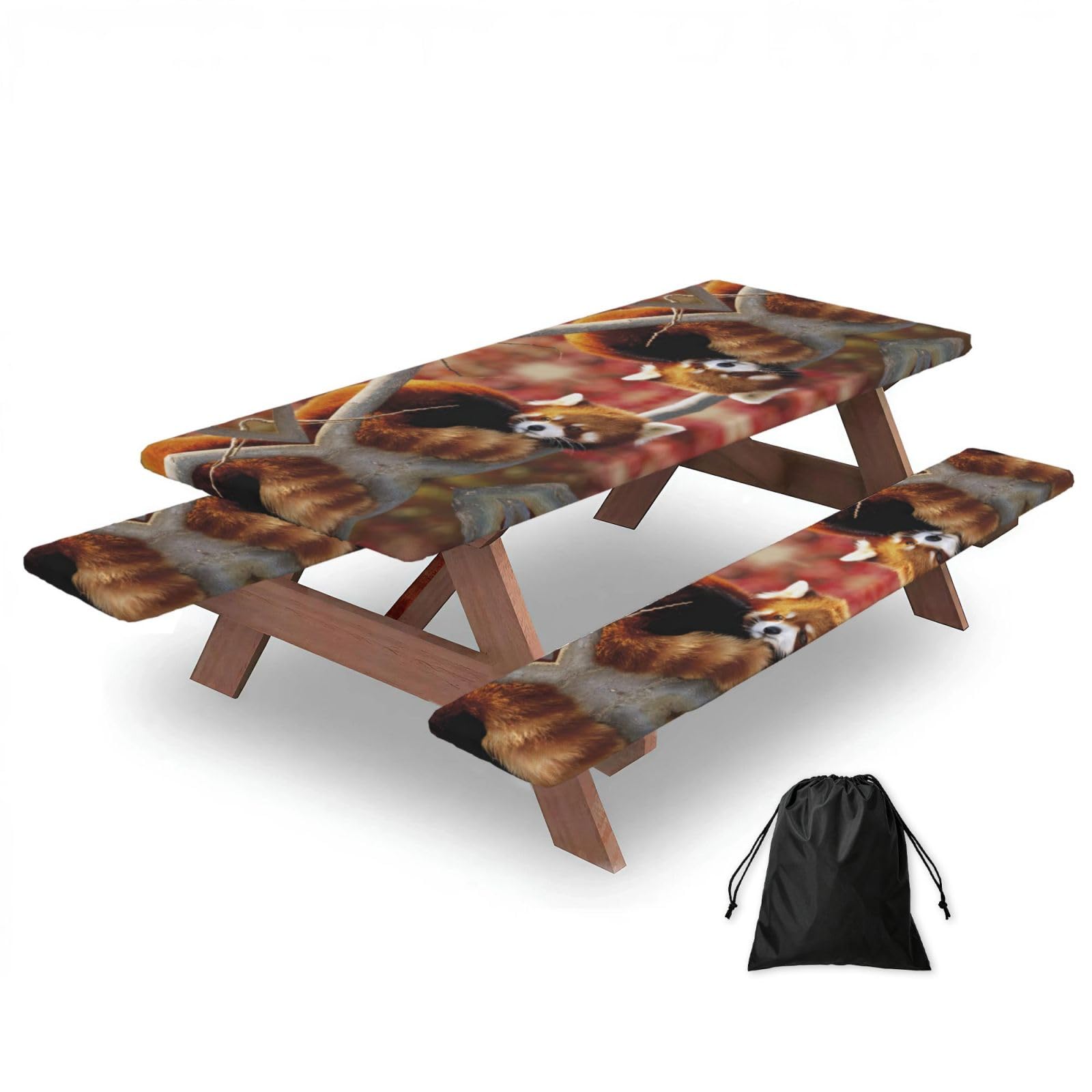 Zyjhyy Black Red Panda Print 3 Pack Wipeable Picnic Bench Cover And Table Cover Lightweight Table Cloth For Camping Outdoor