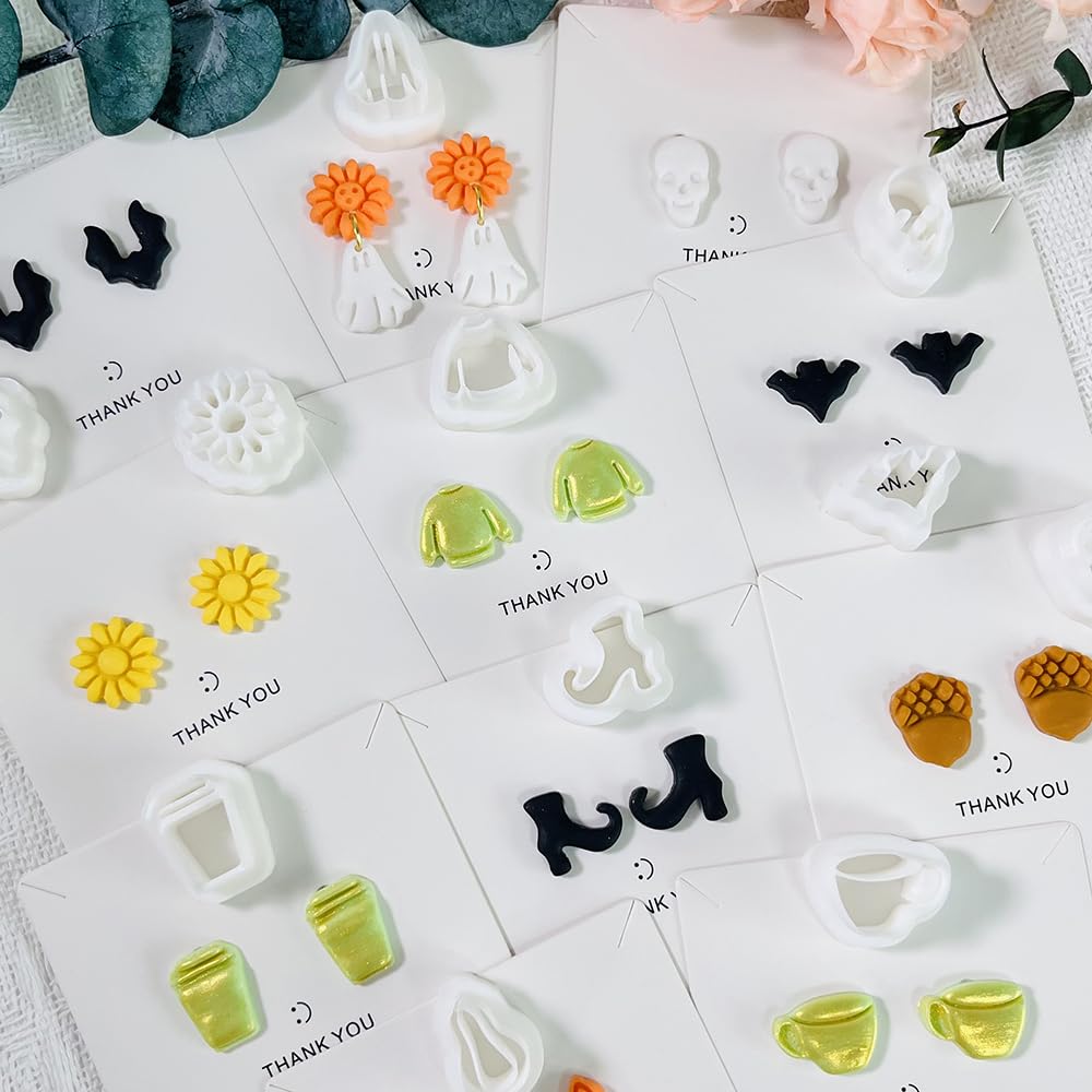 12PCS Mini Halloween Clay Cutters for Polymer Clay Jewelry – Small Clay Earring Cutters, Fall Pumpkin Coffee Boot Shapes, Polymer Clay Tools & Molds Kit