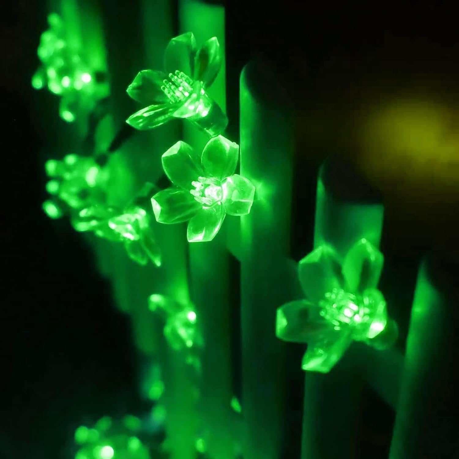 Solar Garden Lights,with Remote Cherry Blossom Flower String Lights 36FT Waterproof with 8 Modes, 100 LED Solar Light String for Outdoor, Indoor, Yard, Fence (Green)