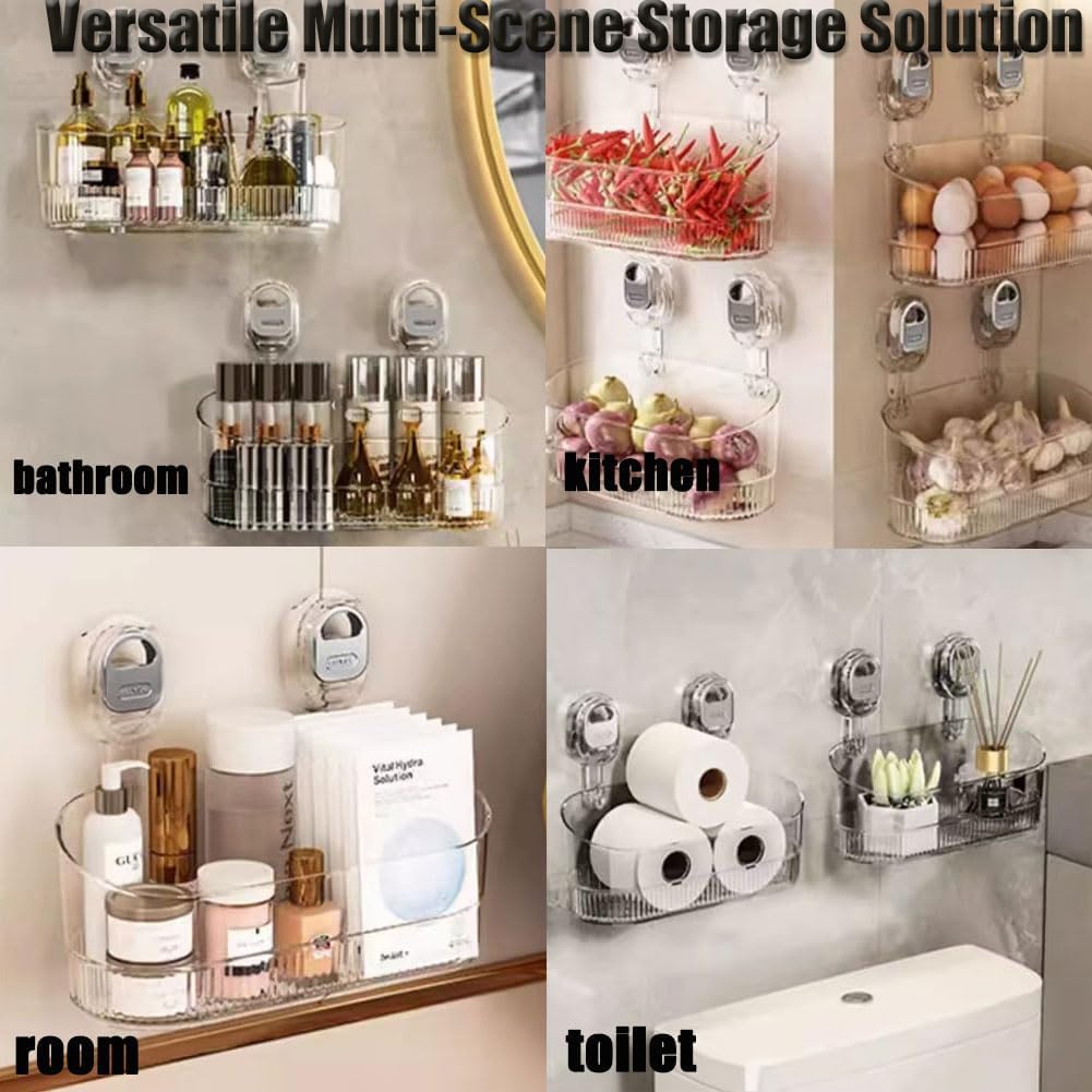 No-Drill Bathroom Suction Storage Box Large Capacity & Strong Load-Bearing, 2026 New Bathroom Shelf No Drill with Suction Cups, Removable No Drills Shower Caddy for Kitchen & Bathrooms (Transparent*2)