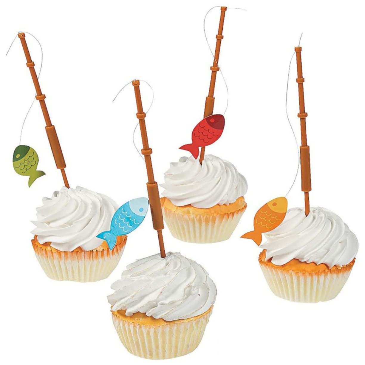 Cabilock 12pcs Fishing Rod Decoration Appetizer Cake Picks Photo Props Cake Ornament Cupcake Toppers Pocket Fishing Rod Cake Decors Fishing Poles Top Hat Child Dessert Plastic