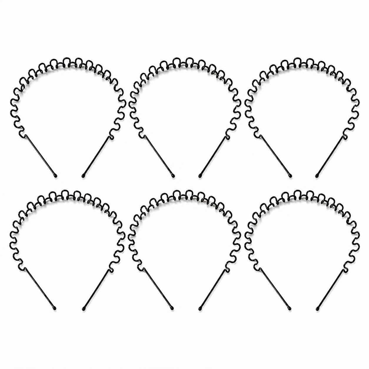 trendy shefinds fashion black zigzag metal hair band for men boys women girls kids 6 pcs combo hairband headbands sports yoga face wash facial hair accessories - (black finish)