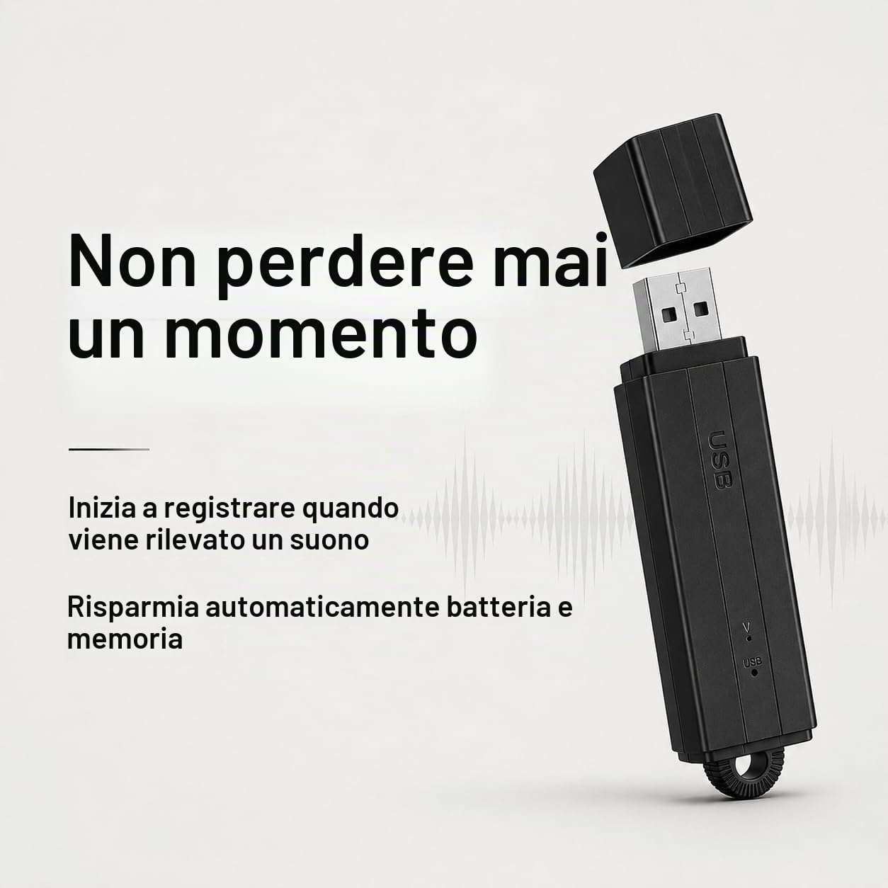 Registratore audio compatto con attivazione vocale – 288 ore di memoria, 24 ore di registrazione continua e 25 giorni in standby | Data e ora automatiche | Uso semplice
