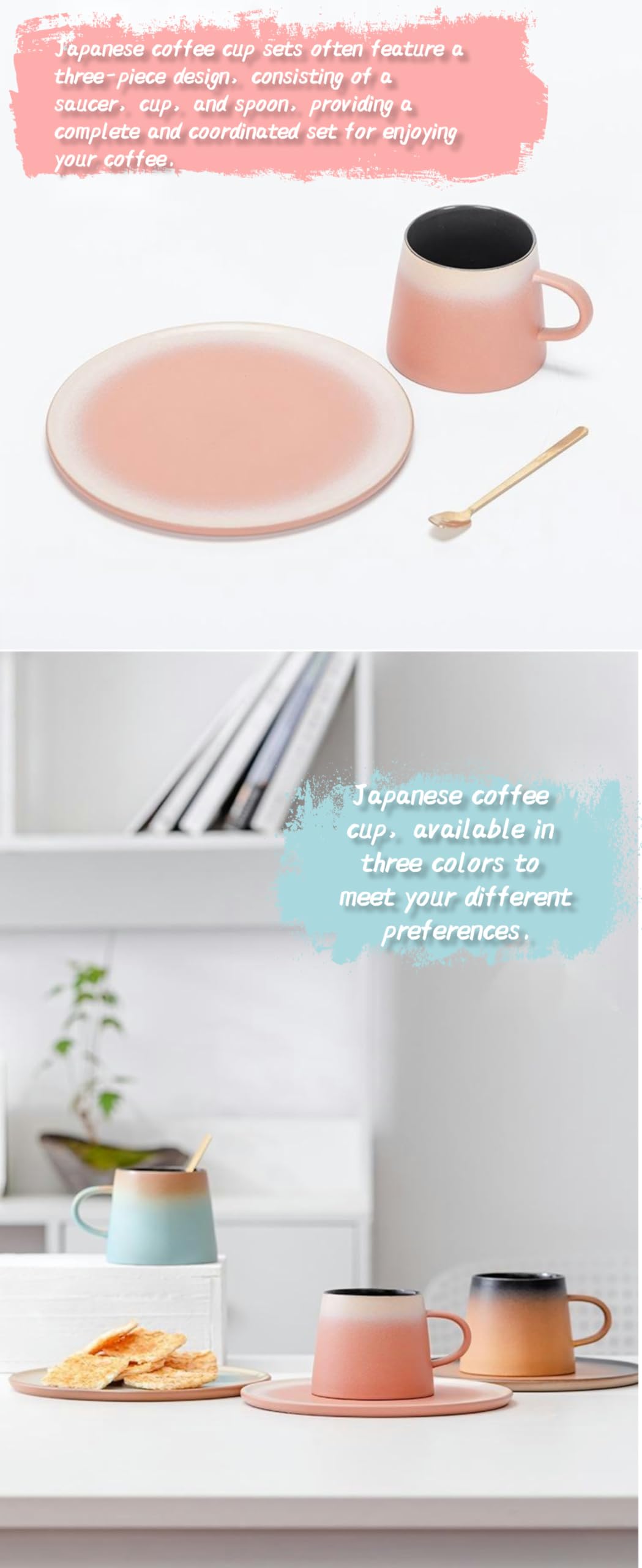KOOLASA Ceramic Coffee Mug Sets Tea Cup with Spoon Saucer Cup and Saucer Sets 200ml Gradient Color, A8(200ml) - Image 3