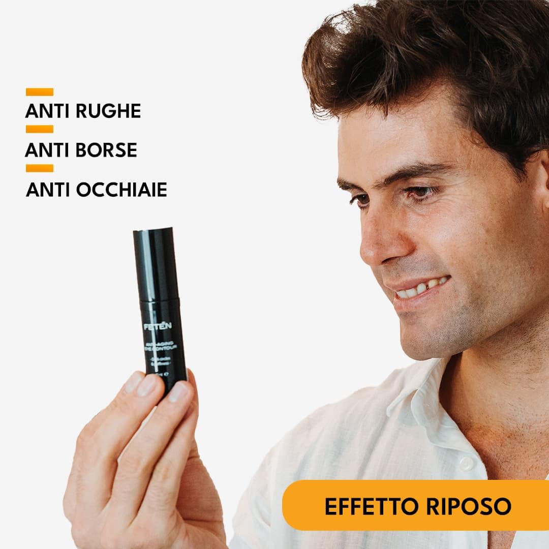 FETEN Contorno Occhi Uomo - Crema Antiocchiaie per occhiaie scure e borse effetto immediato, Siero Antirughe con Vitamina C per palpebre cadenti, Trattamento Schiarente 15ml (Confezione da 2)