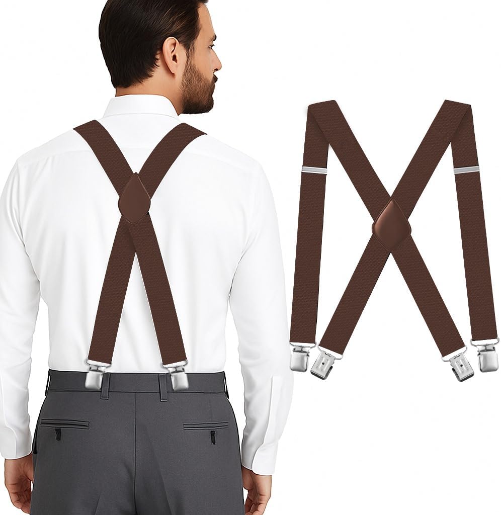 Suspenders for Men Heavy Duty - Adjustable 1.5” X-Back Men's Suspenders Tuxedo Suspender for Men