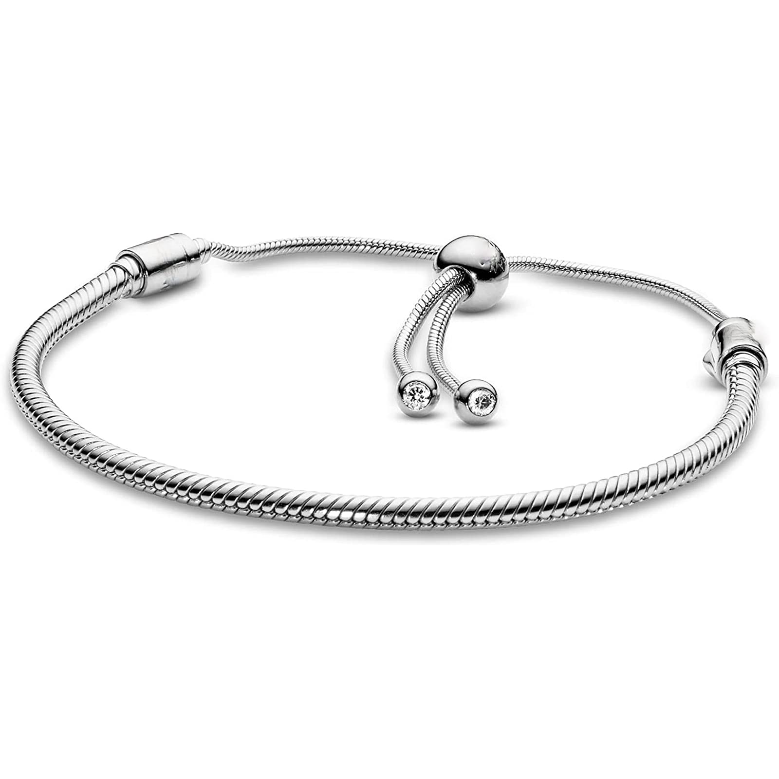 GBBNWFOL Slider Snake Chain Glamour Fashion Cubic Zirconia Pulsera Sterling Silver 925 Pulsera de plata esterlina Pulsera