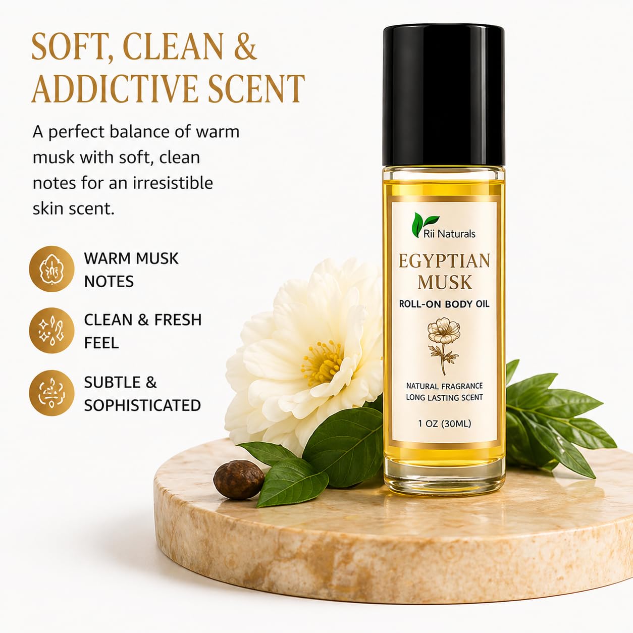 Egyptian Musk Perfume Oil Roll-On for Women & Men | Long Lasting Skin Scent | Soft Clean Musk Fragrance | Travel Size Body Oil 2 Pack