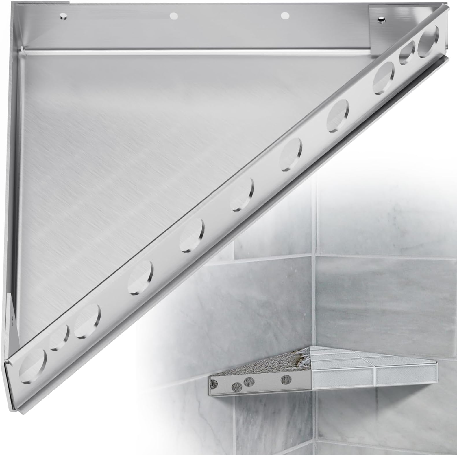 Floating Corner Shower Bench Kit - Custom Corner Shower Seat for Bathroom Remodel, Wall Mount Floating Shelf Serves as Shower Stool, Shaving Foot Rest & Storage, 22"x22"x31"