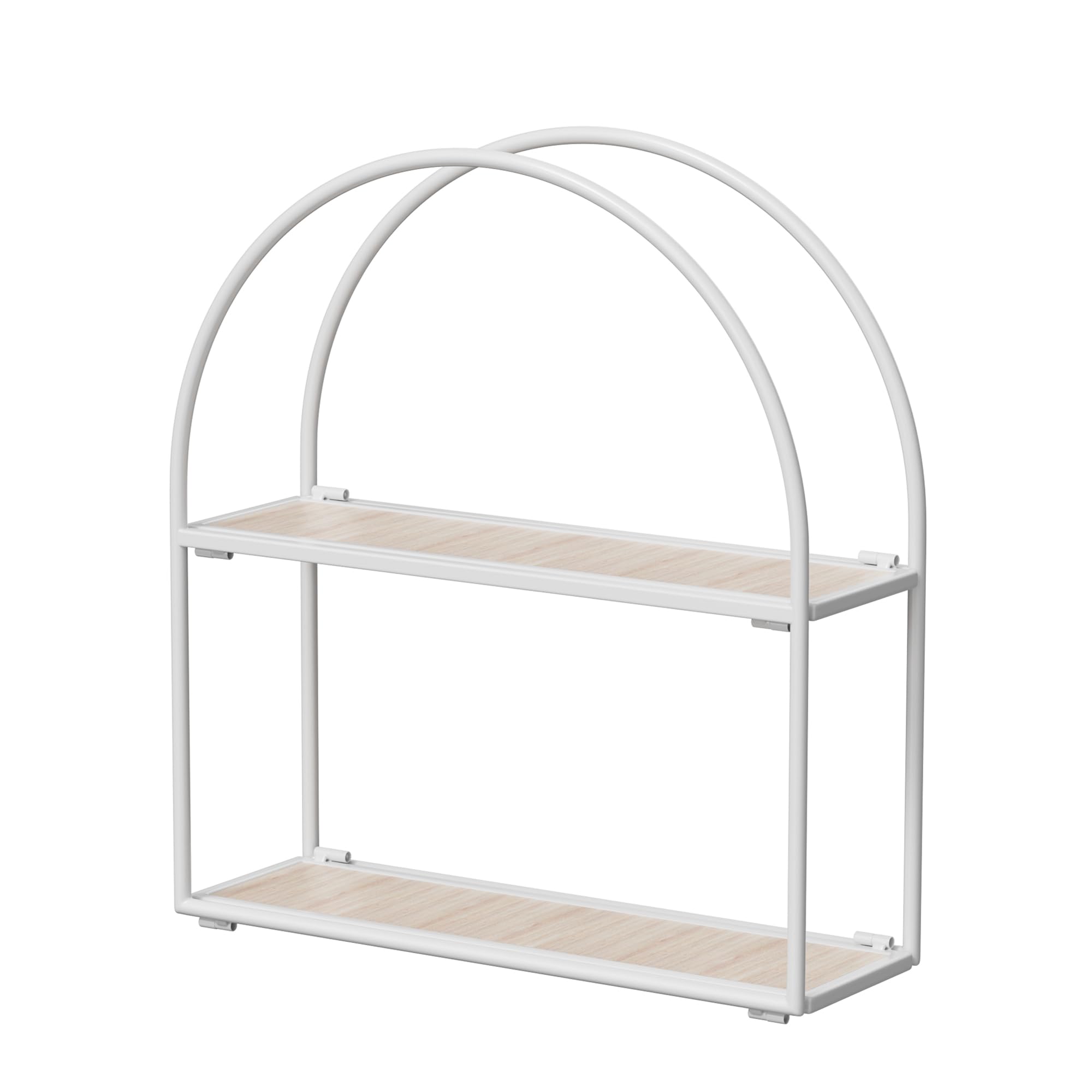 No Assembly Foldable Arched Wall Shelf, Decorative 3 Tier Bathroom Wall Shelf with Contemporary Finish and Robust Storage Capacity, 6" D x 17.9" W x 19.18" H (White, 2 Tier Arched)