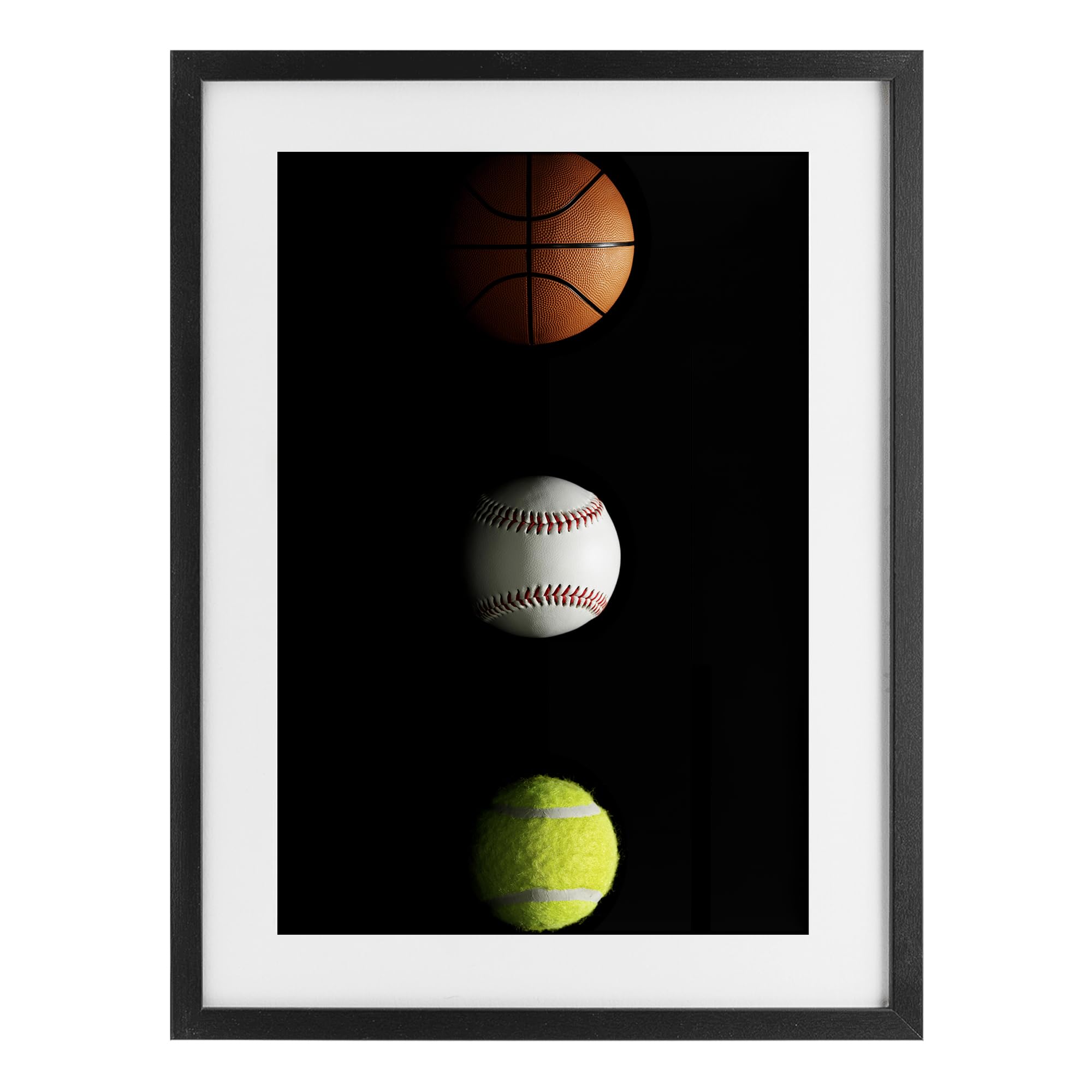 Stupell Industries Midnight Black (Textured) Sports Balls Spotlight, 17 X 23 Inch Framed Print Under Glass