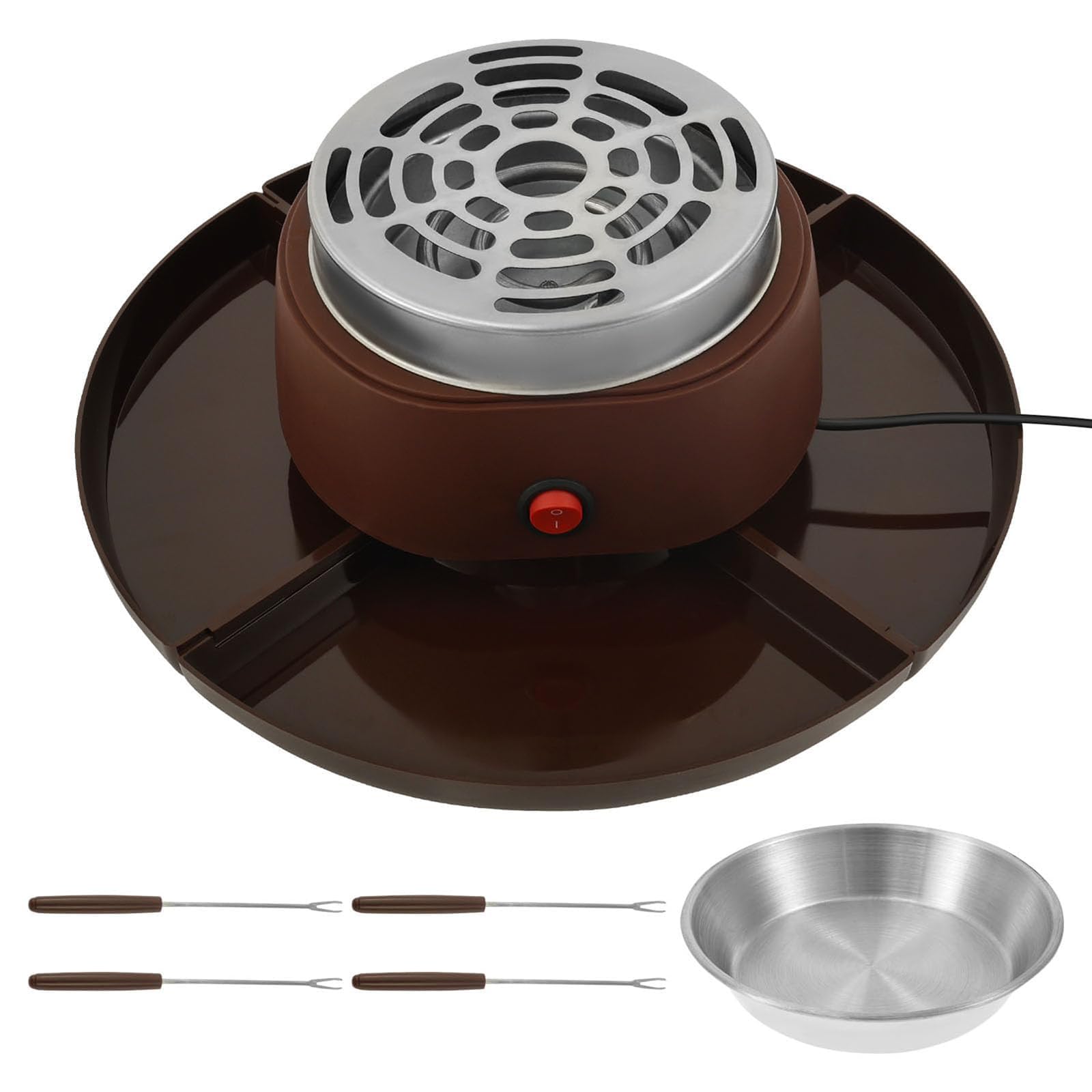 Zestaw Do Przygotowywania Smores I Czekoladowego Fondue 2 W 1, Bezpłomieniowy Podgrzewacz Stołowy Z Regulacją Temperatury, 4 Widelce Do Pieczenia I 4 Zdejmowane Tace