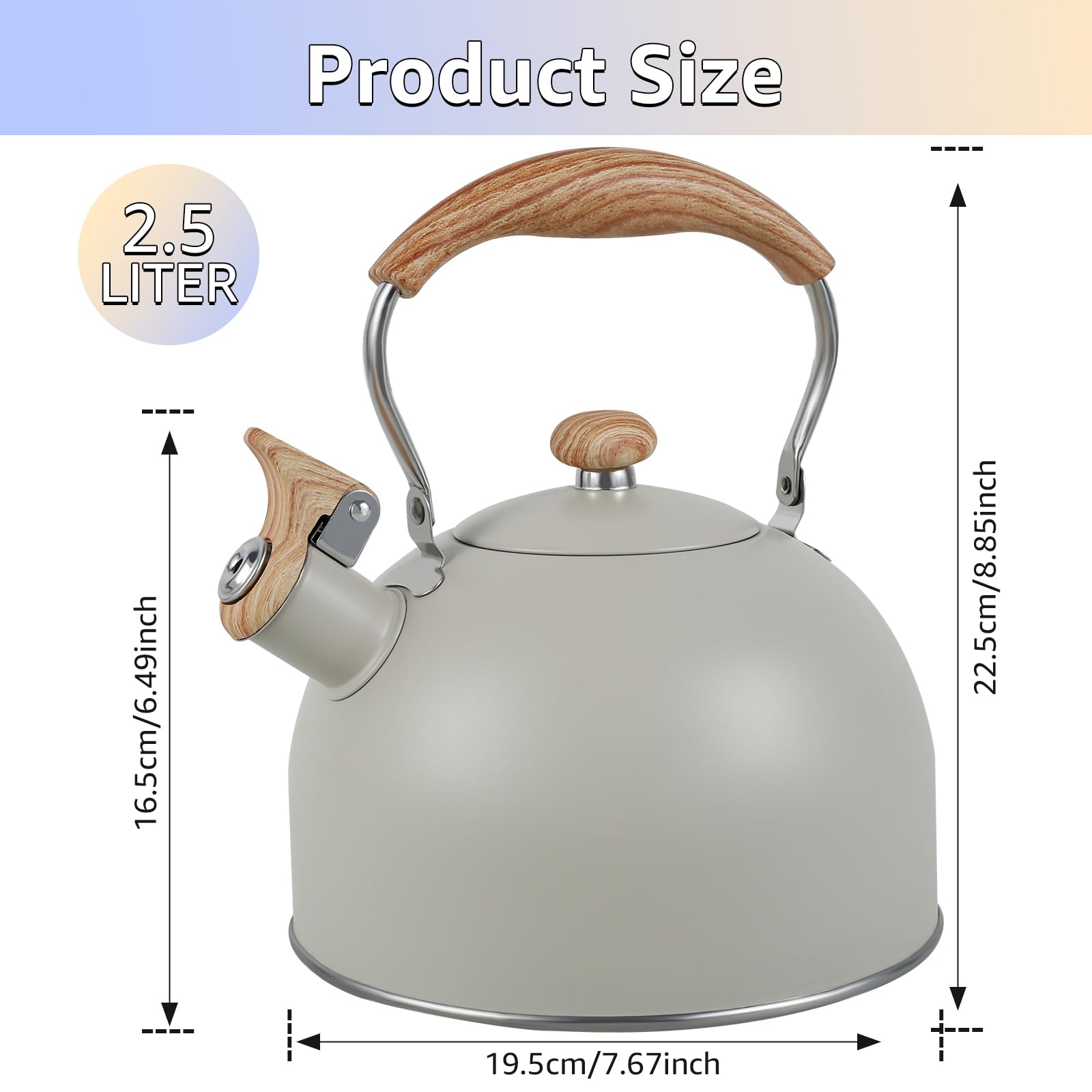 Bollitore a fischio da 2,5 l, in acciaio inox, bollitore