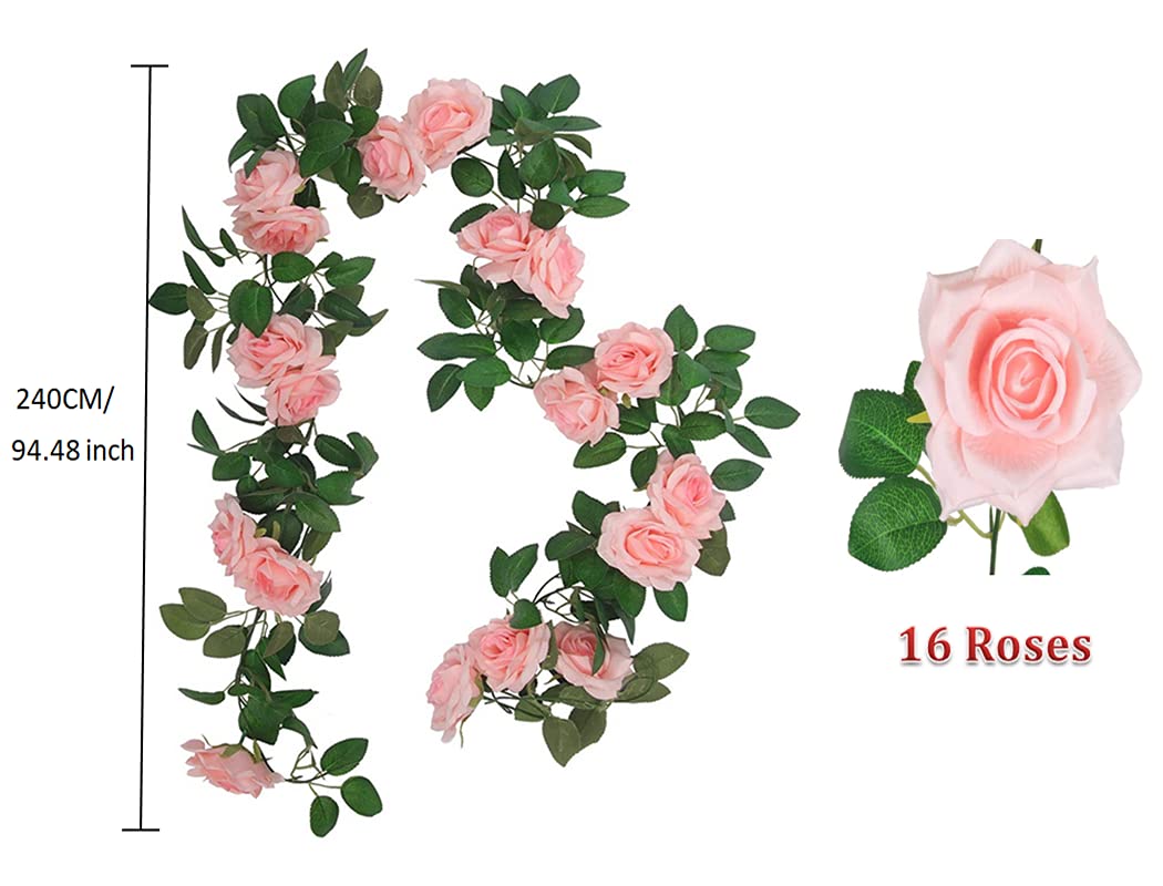 Ghirlanda Di Rose Artificiali Rosse 240cm - Rampicante Finto Con 16 Fiori In Seta E Plastica - Per Parete, Giardino, Arco Matrimonio
