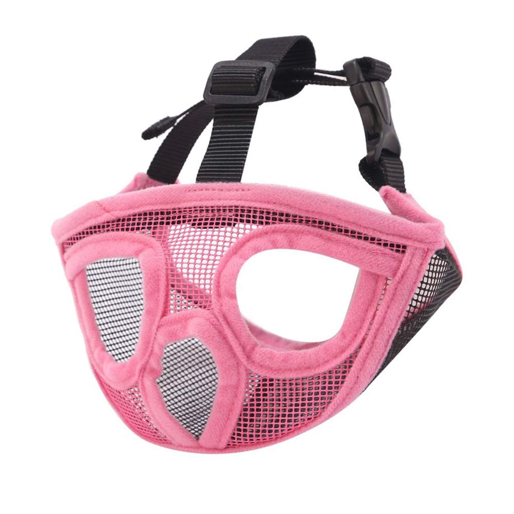 Anti-Biting Bulldog Pug Muzzle Adjustable Short Snout Dog Muzzle Breathable Mesh Muzzle Dog Mouth Cover for Pitbull, Boston Terrier, Chow Chow for Biting Chewing Barking and Training (L-Pink)