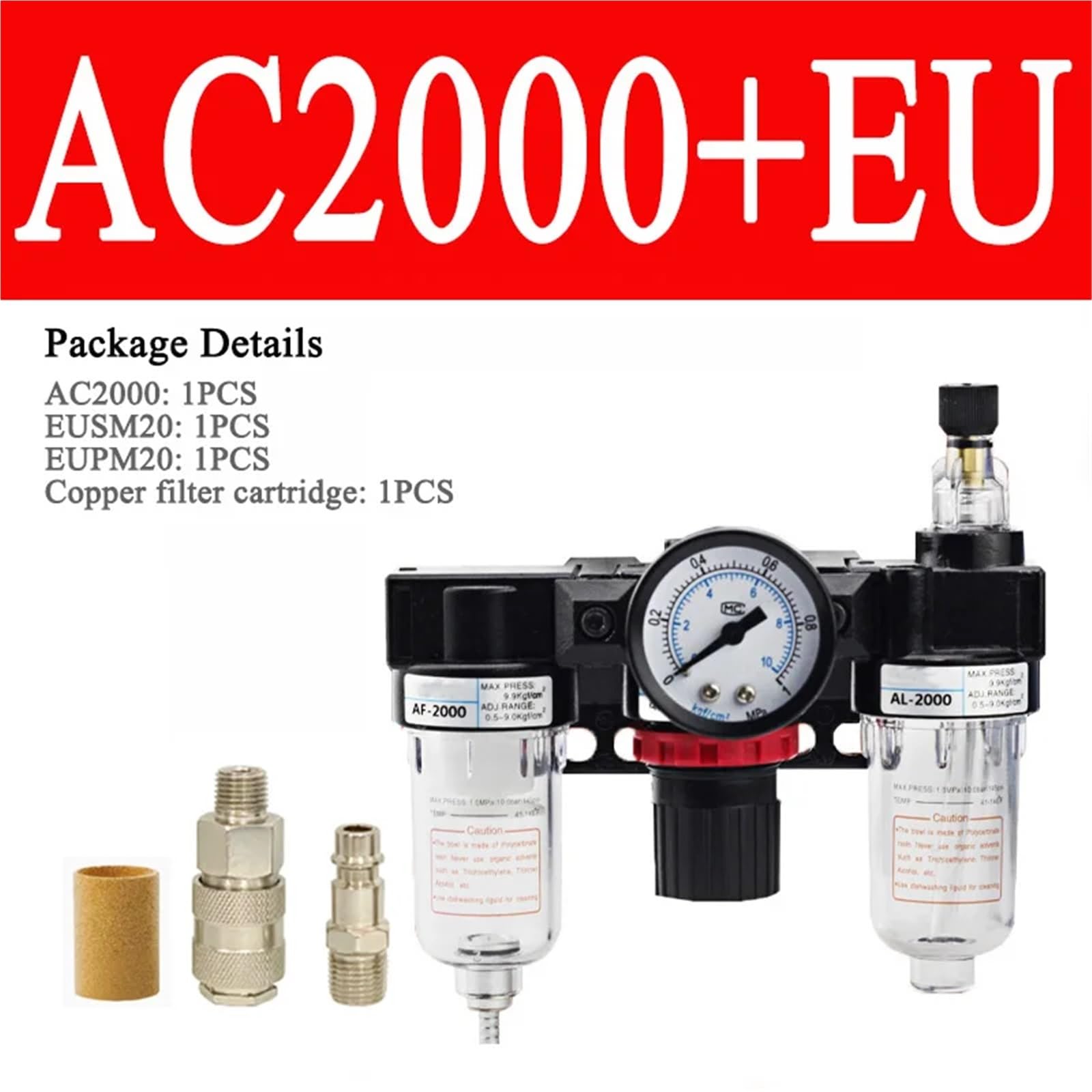 1 x regulator ciśnienia AC2000 miernik 1/10.2 cm sprężarka powietrza filtr oleju separator wilgoci do filtrów wody osuszania (dopasowanie AC2000-EU)