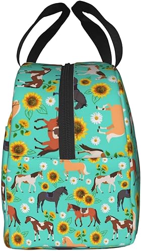 Miniatura 3 de Bonita bolsa de almuerzo con diseño de caballos de girasol, lonchera aislada para mujeres y hombres, bolsa de almuerzo reutilizable para oficina,