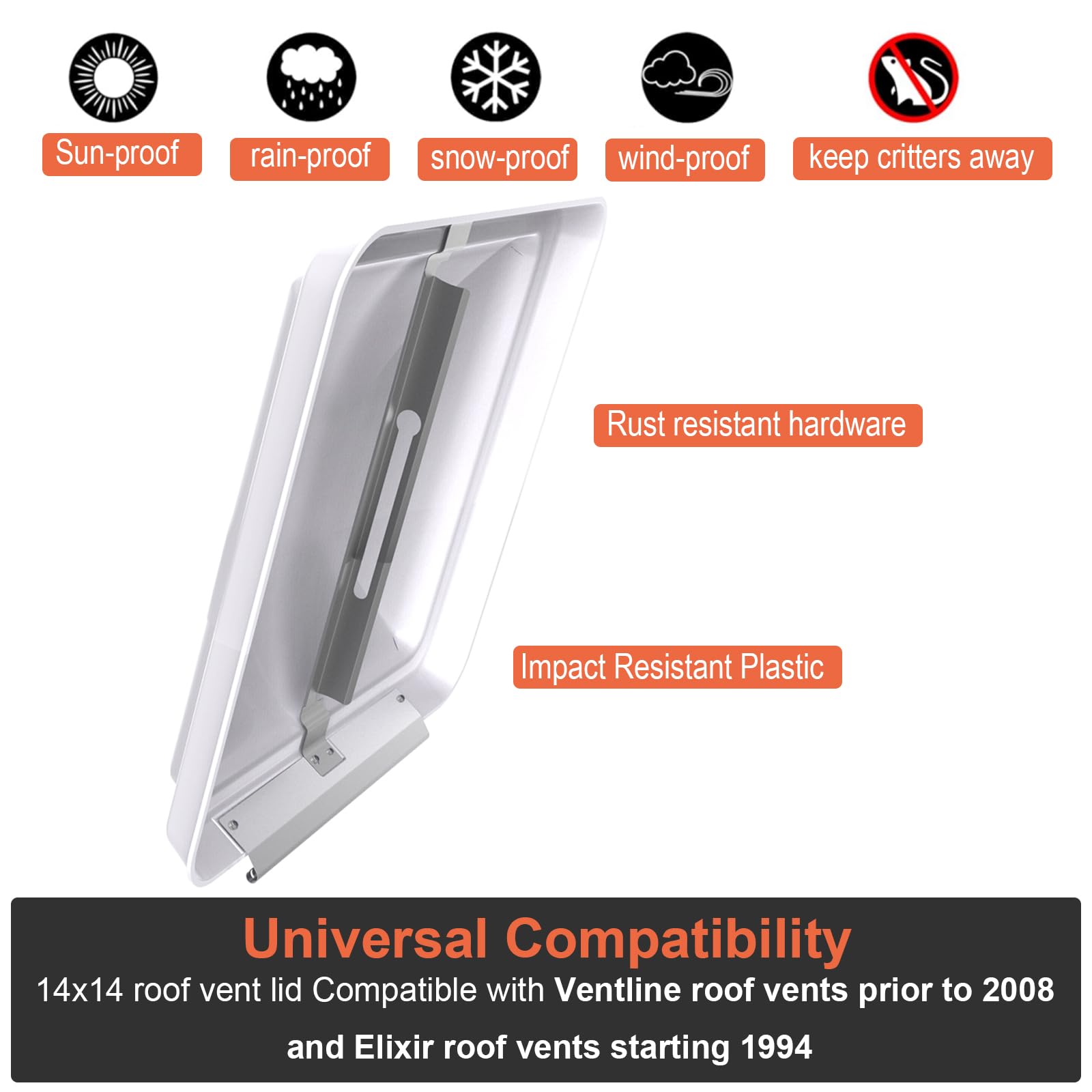 Cubierta universal de ventilación de techo de 14 pulgadas, impermeable, repuesto para caravana, remolque, autocaravana (blanco, 1 unidad)