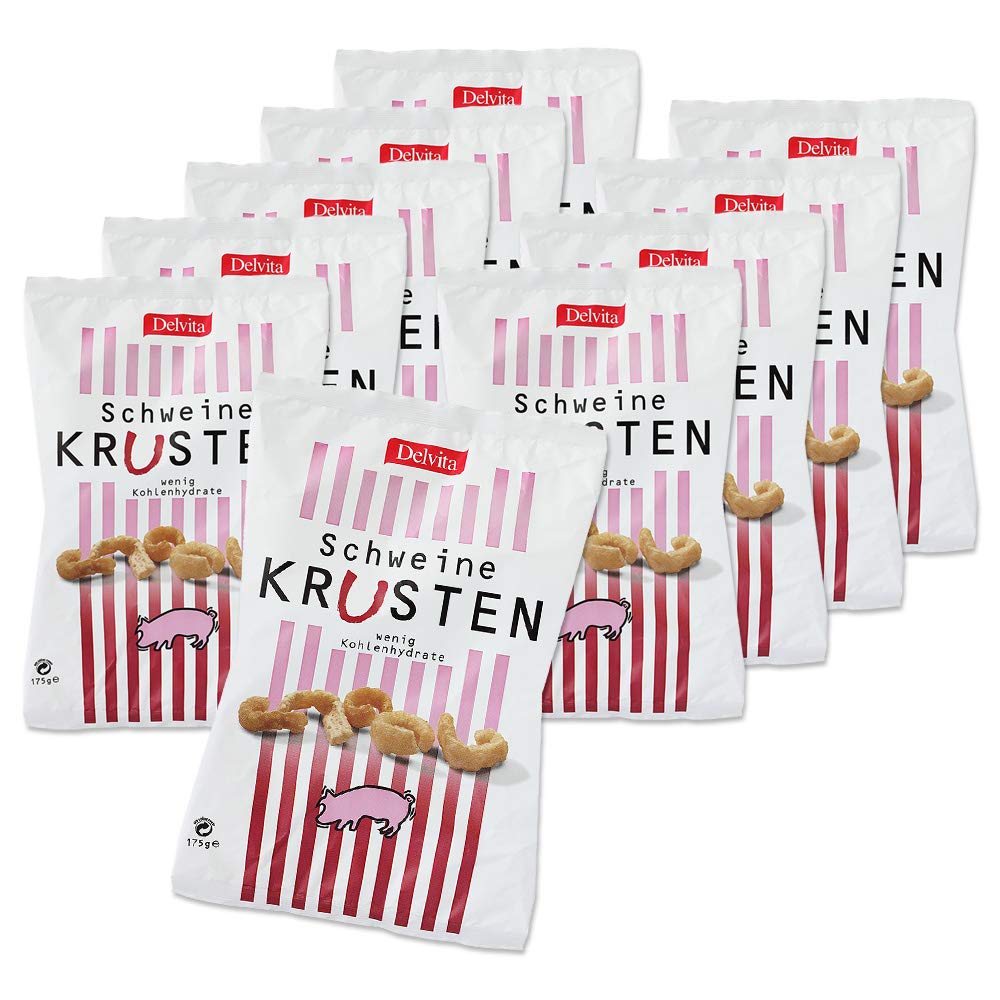 10er SET Delvita Schweinekrusten 175 g / Speckkrusten / Knabberei / low carb Snack