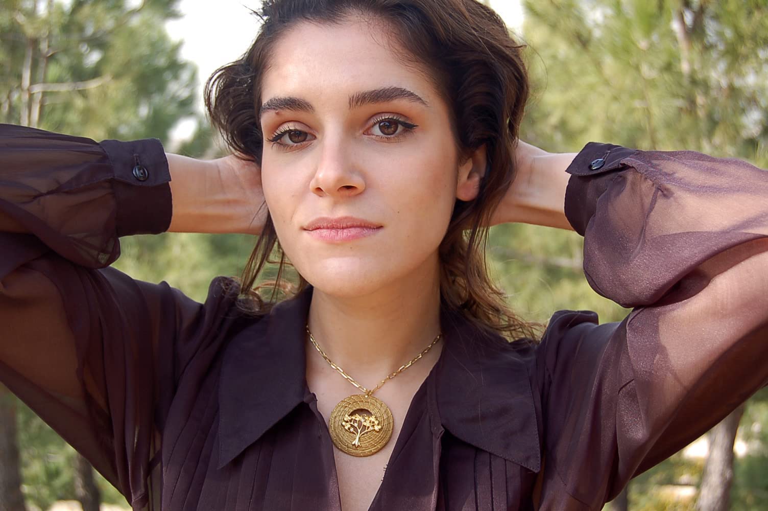 Collar Árbol de la Vida de Oro Vegetal 45 mm con Cadena Chapada en Oro | Joyería de fibra natural dorada