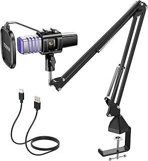 TONOR USB Gaming Microphone, RGB Streaming Microfono set, PC Podcast Recording Computer Mic for PS4/5, Discord, Twitch, Cardioid Condenser Mic with Adjustable Boom Arm Stand TC30S+