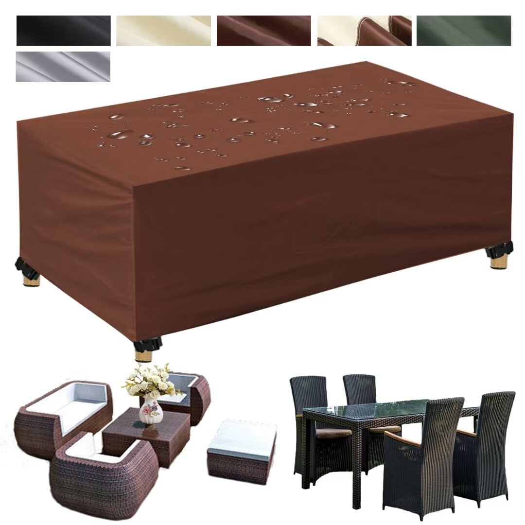 Copertura per Mobili da Giardino Impermeabile Copritavolo da Esterno Coperture per Sedia da Tavolo da Giardino Patio 420d Oxford Tessuto Marrone 160x130x90cm