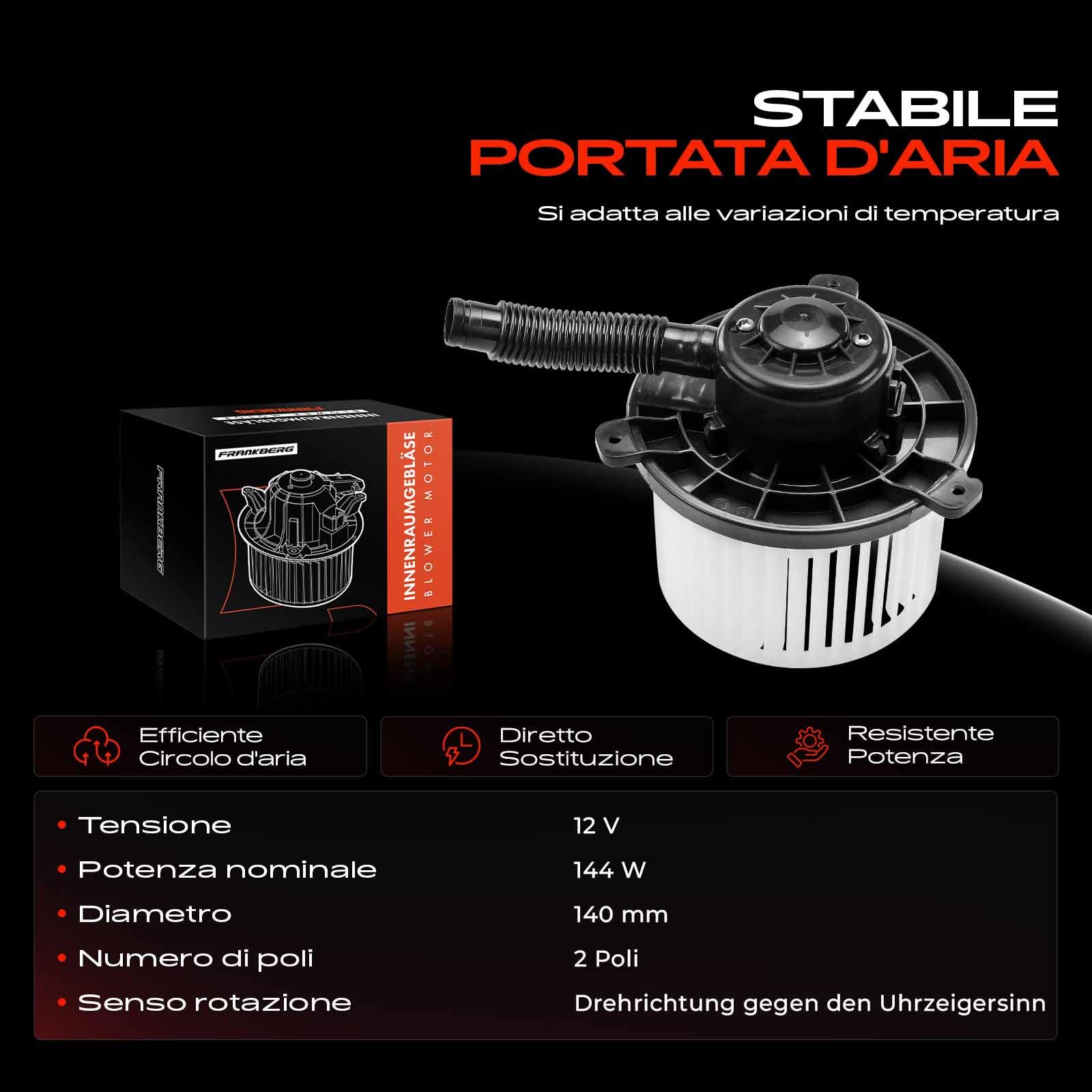 Frankberg Motore del ventilatore Ventilatore del riscaldamento Compatibile con Polo 6C1 6R1 Fabia II 542 Polo 9A 9N Ibiza IV 6J5 6P1 Fabia III NJ3 Replace# 6Q1820015C