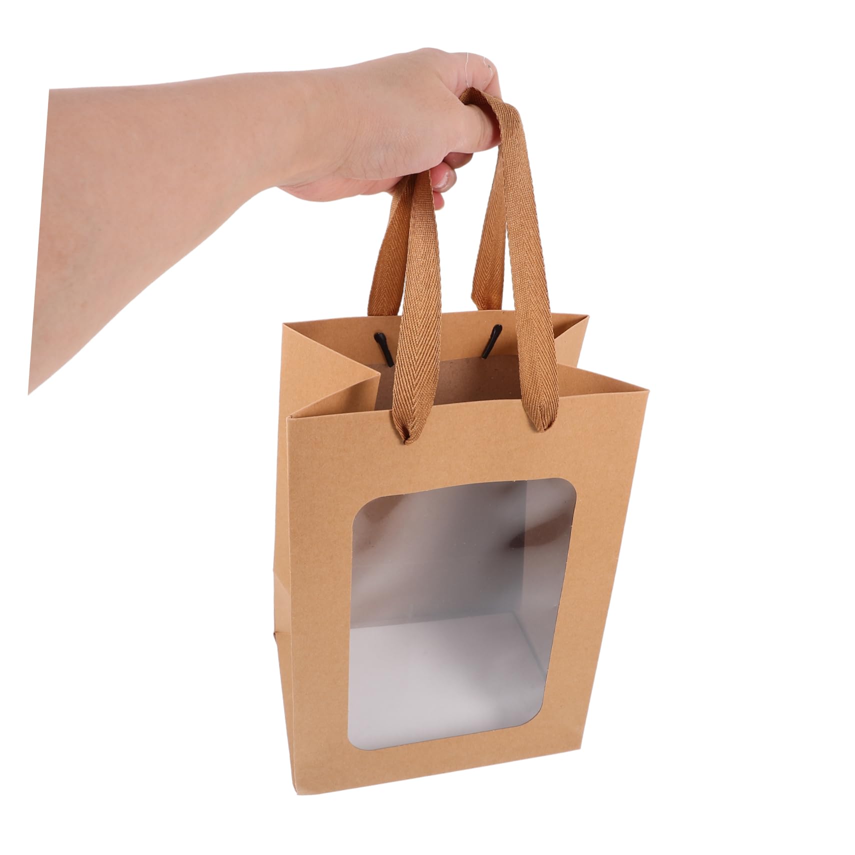 WRITWAA Sacchetti Regalo e Portatili 12 Pezzi con Finestra Trasparente in Carta Kraft e Manici Leggeri per Feste e Confezioni Regalo